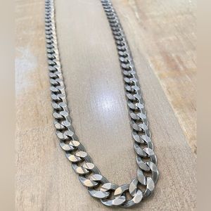 Silver Plated Copper Flat Curb Chain link Necklace 925 marked Italy